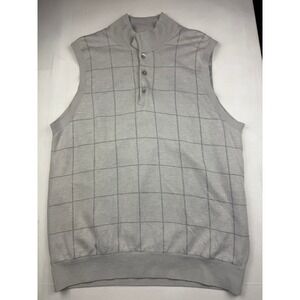 F&G Tech Sweater Vest Large Gray Windowpane Bighorn Golf Mock Neck Cashmere